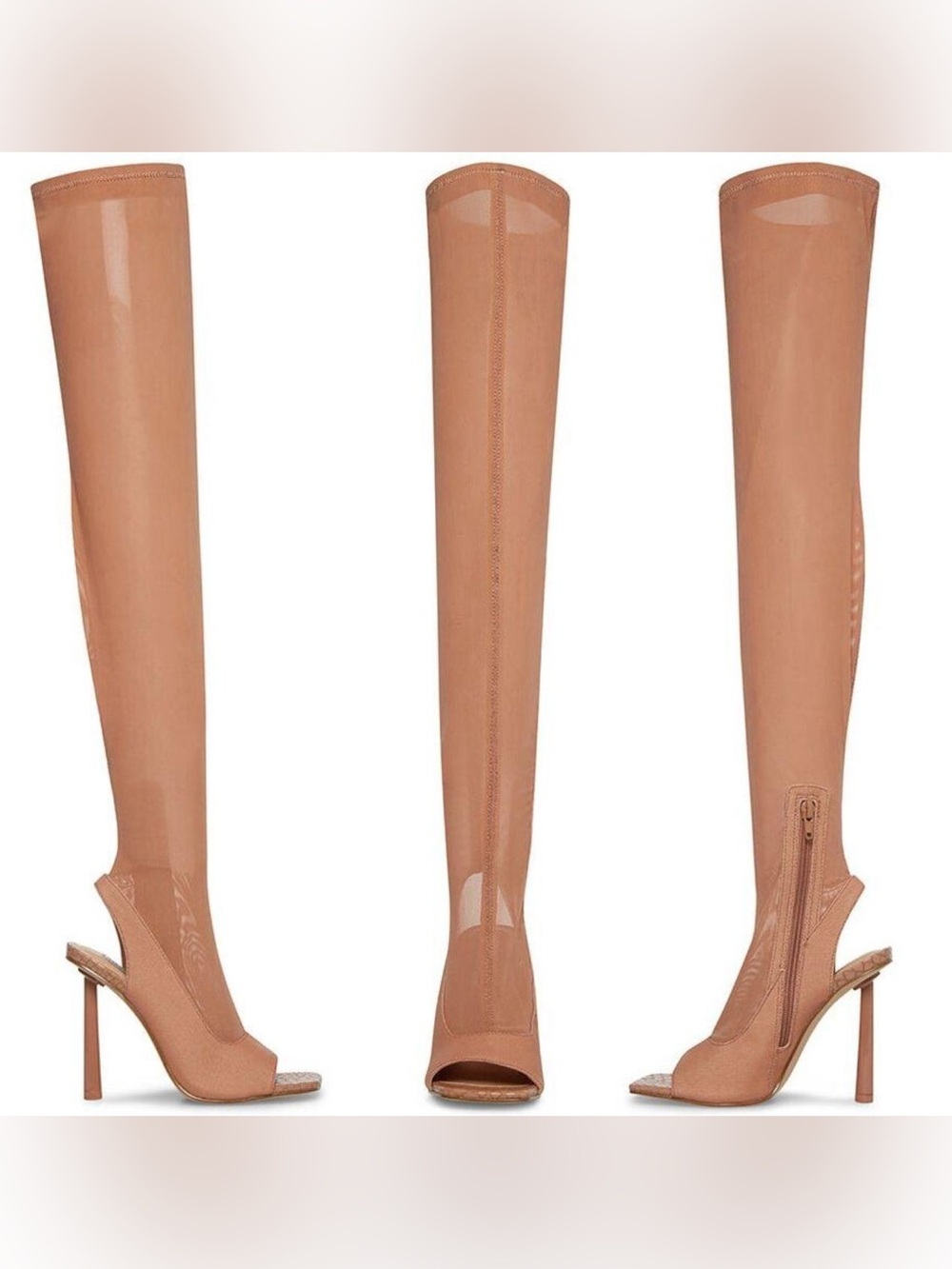 Steve Madden Beverly Women’s Open-Toe Mesh Knee-High Boot in Blush